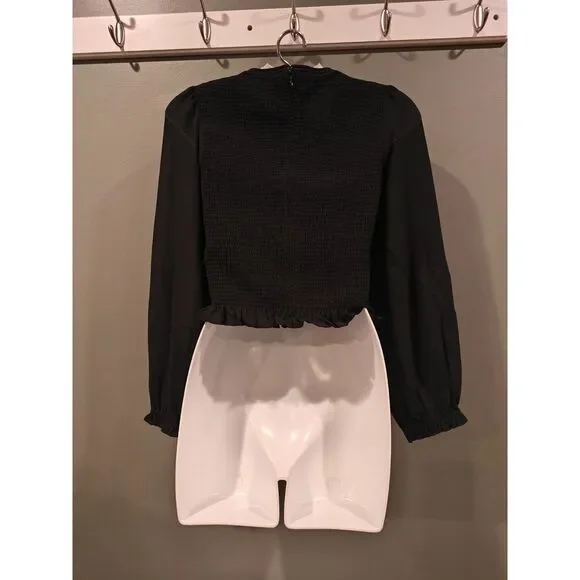 quince Chiffon Cropped Smocked Blouse xs - Picture 4 of 4